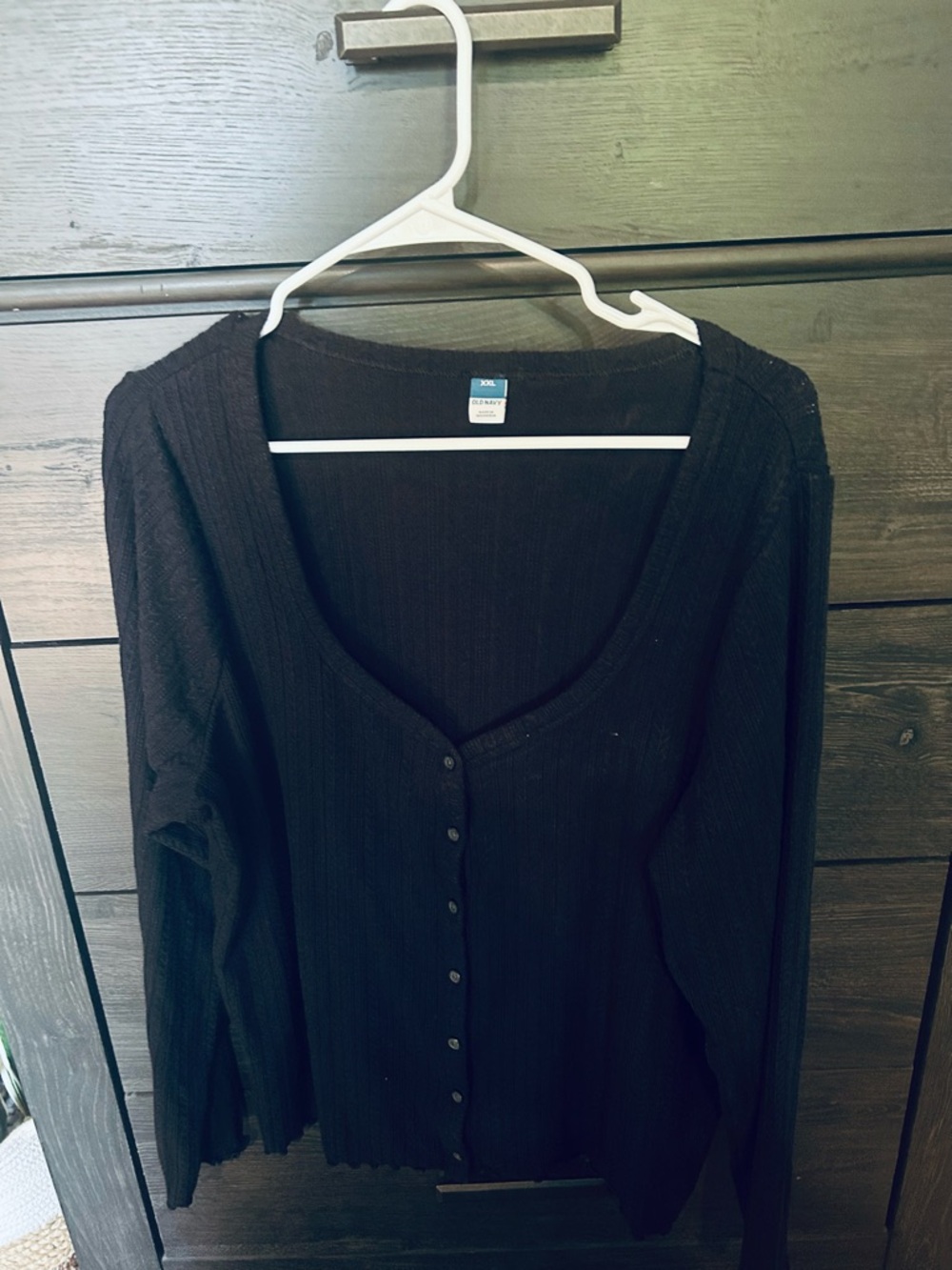 Black Button-Front Ribbed Cardigan